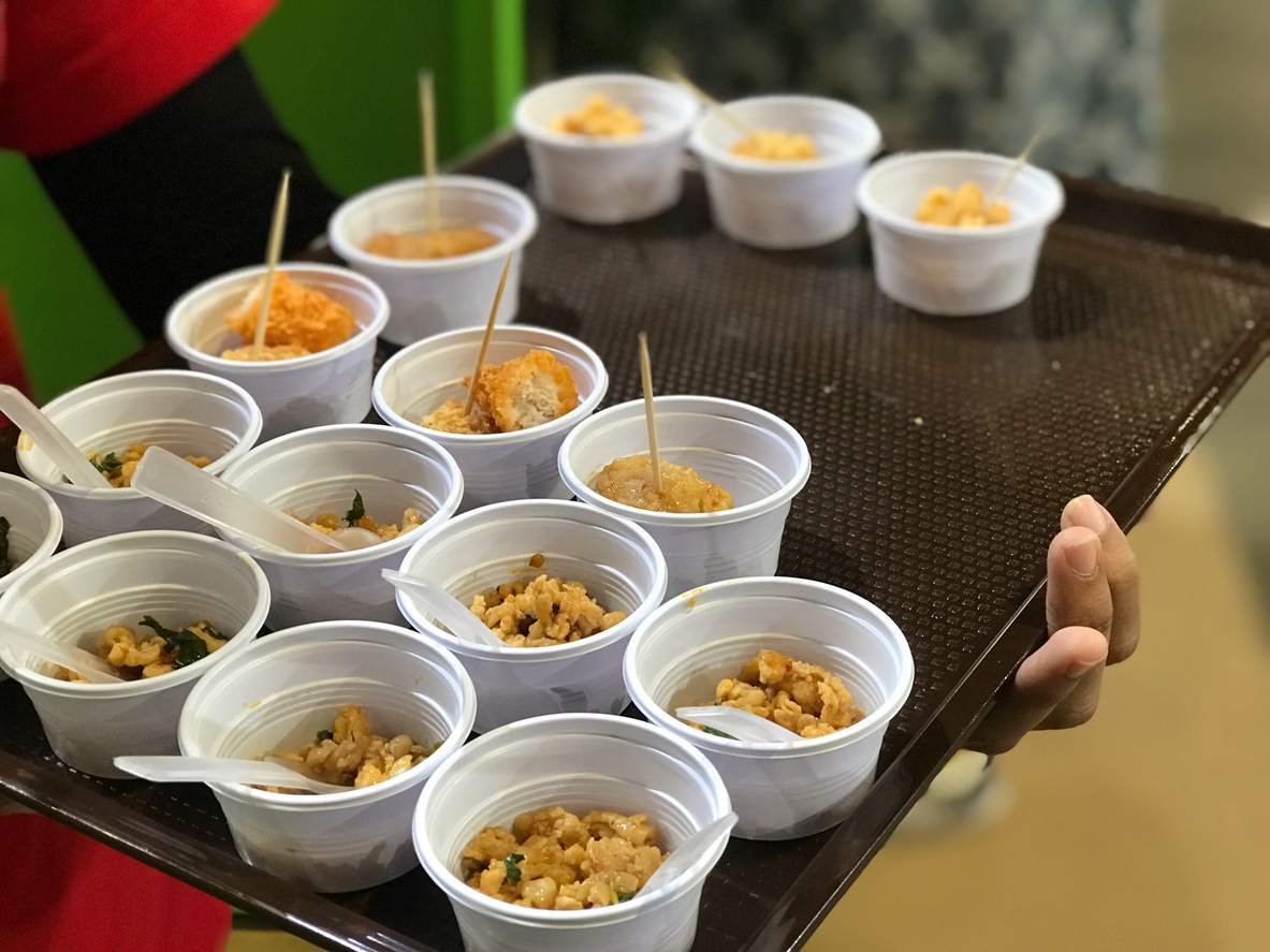 Sample food placed on the tray for sensory testing